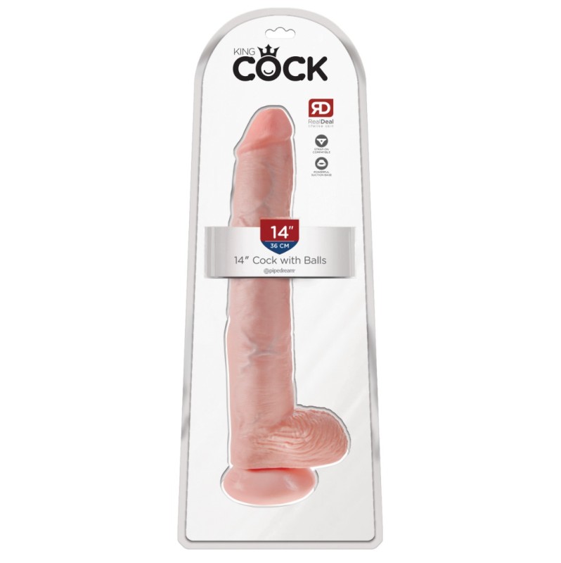 Realistic Dildo King Cock With Balls 35.6cm Nude