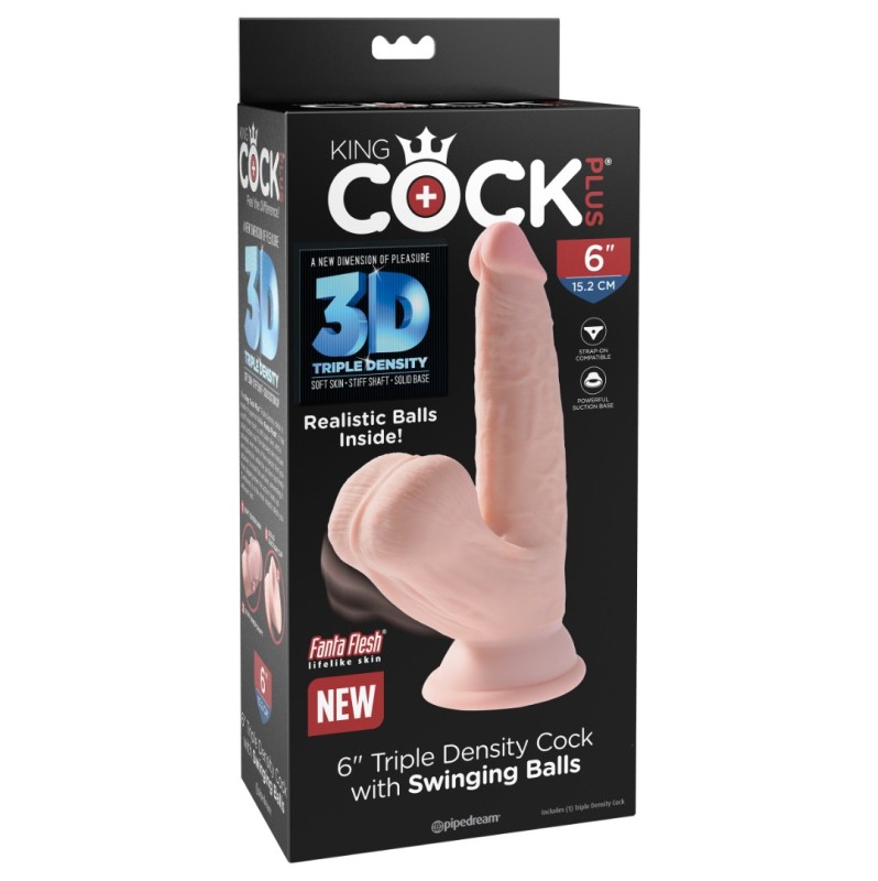 Ρεαλιστικό Dildo King Cock Plus Triple Density Cock with Swinging Balls 15.2cm Μπεζ