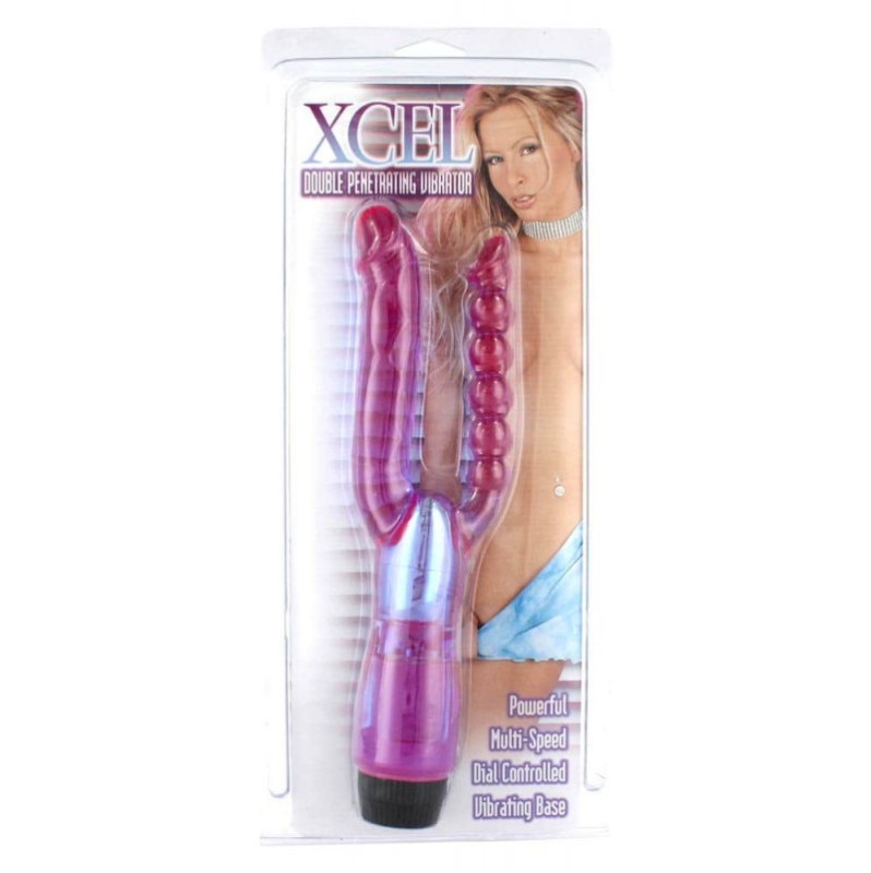 Realistic Double Vibrator Seven Creations Xcel Double Penetrating 26cm Purple