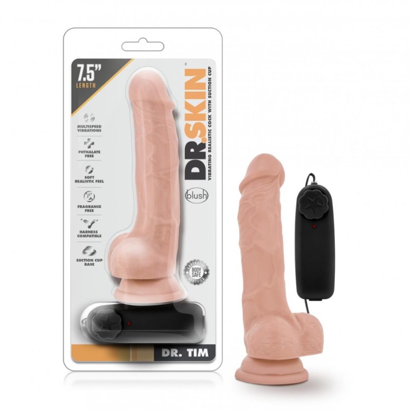 Realistic Vibrator Dr.Skin Dr.Tim With Suction Cup 19cm Nude