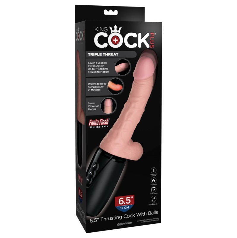 Realistic Vibrator King Cock Plus Thrusting Cock with Balls 16.5cm Light