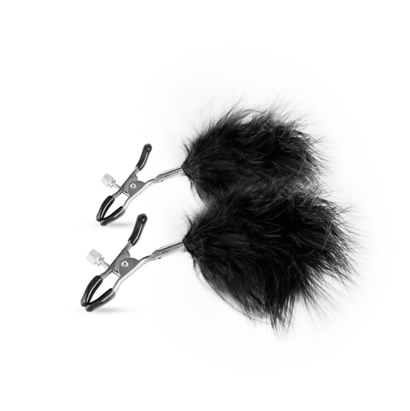 Adjustable Nipple Clamps with Feathers Easytoys Black