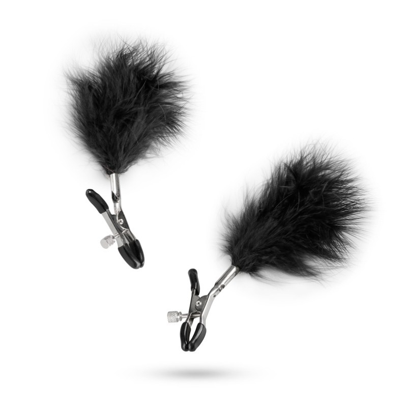 Adjustable Nipple Clamps with Feathers Easytoys Black