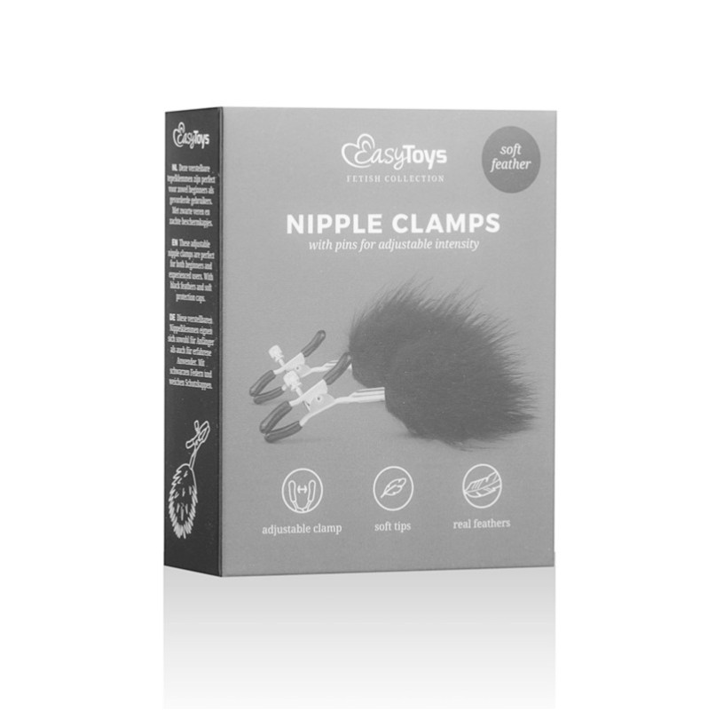 Adjustable Nipple Clamps with Feathers Easytoys Black