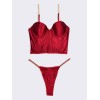 2 Piece Set Satin Chain Bandeau Modern Ocean Red