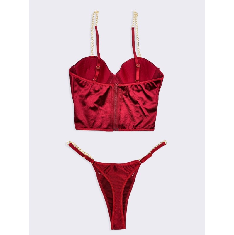 2 Piece Set Satin Chain Bandeau Modern Ocean Red