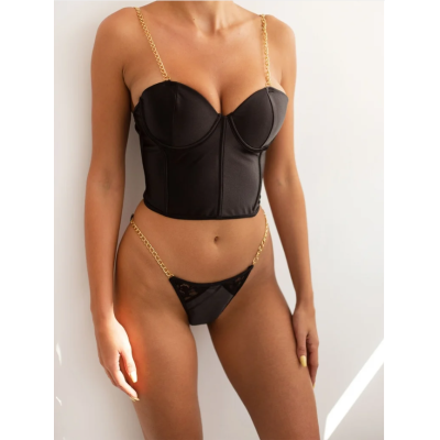 2 Piece Set Satin Chain Bandeau Modern Ocean Black 2 Piece Set Satin Chain Bandeau Modern Ocean Black
