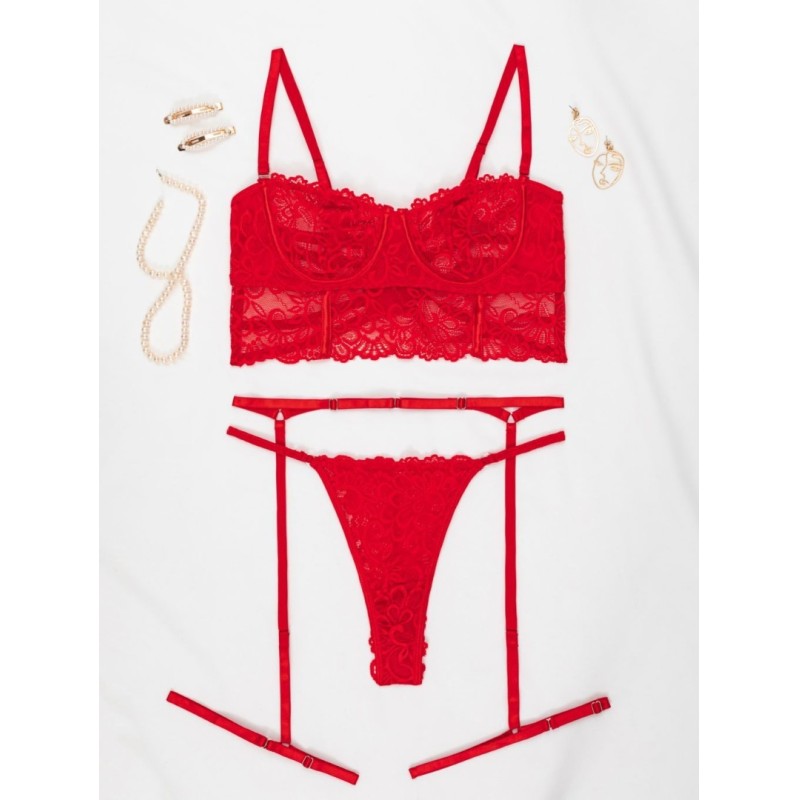 Lace Bandeau Set Modern Ocean Red