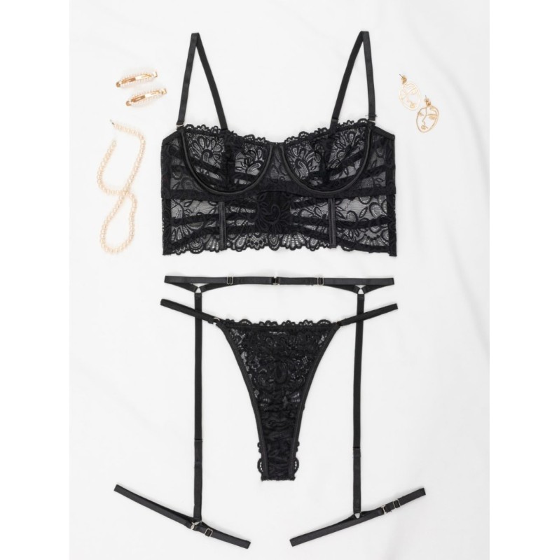 Lace Bandeau Set Modern Ocean Black