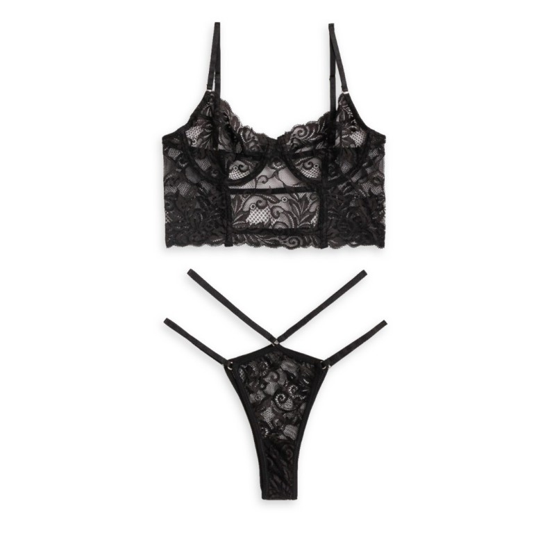 2 Piece Set Lace Bandeau Modern Ocean Black