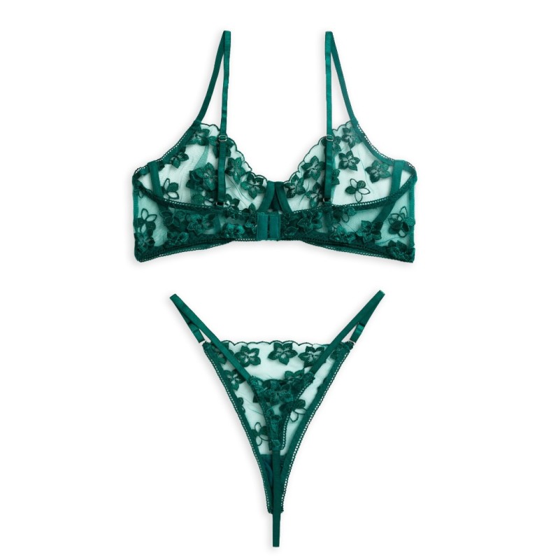 2 Piece Floral Stretch Lace Set Modern Ocean Green