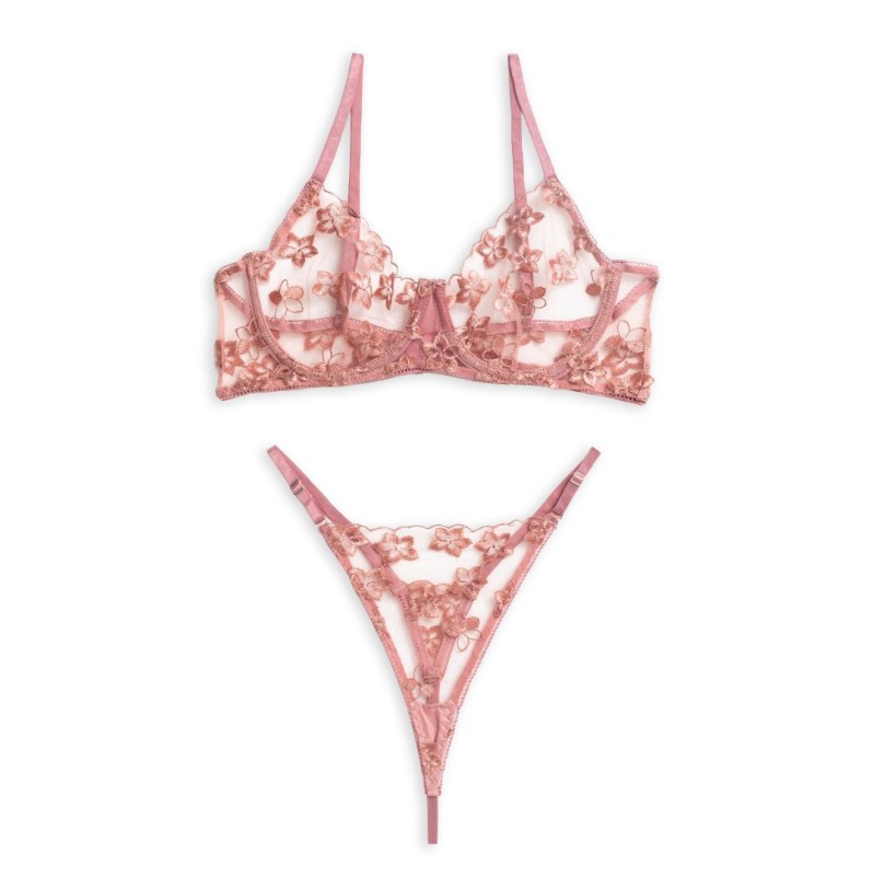 2 Piece Floral Stretch Lace Set Modern Ocean Pink