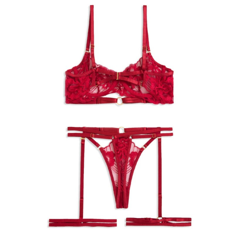 Playful Set with Suspender Belt & Leg Straps Red