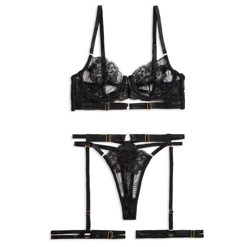 Playful Set with Suspender Belt & Leg Straps Black