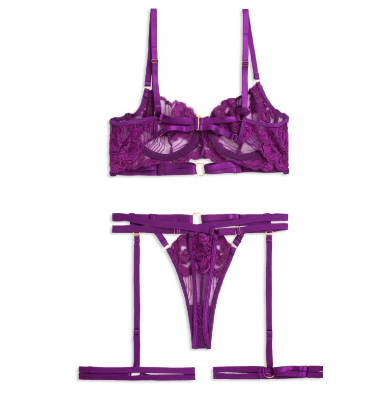 Playful Set with Suspender Belt & Leg Straps Purple