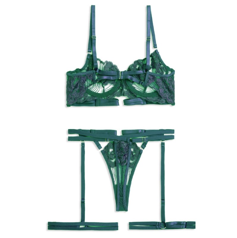 Playful Set with Suspender Belt & Leg Straps Green