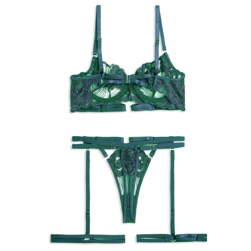 Playful Set with Suspender Belt & Leg Straps Green
