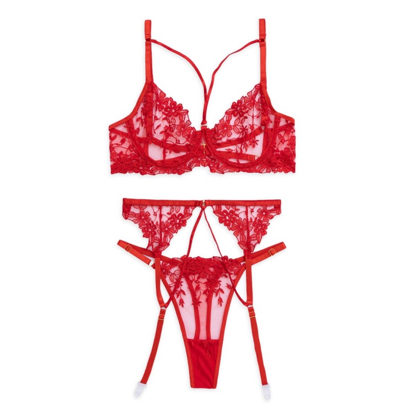 Ruby Set with Suspender Belt Modern Ocean Red