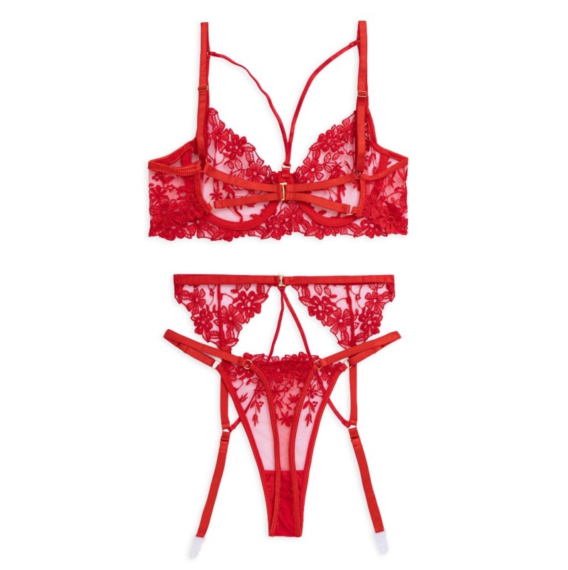 Ruby Set with Suspender Belt Modern Ocean Red