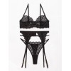 3 Piece Romantic Set with Adjustable Suspender Belt Modern Ocean Black