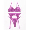 3 Piece Romantic Set with Adjustable Suspender Belt Modern Ocean Purple