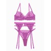 3 Piece Romantic Set with Adjustable Suspender Belt Modern Ocean Purple