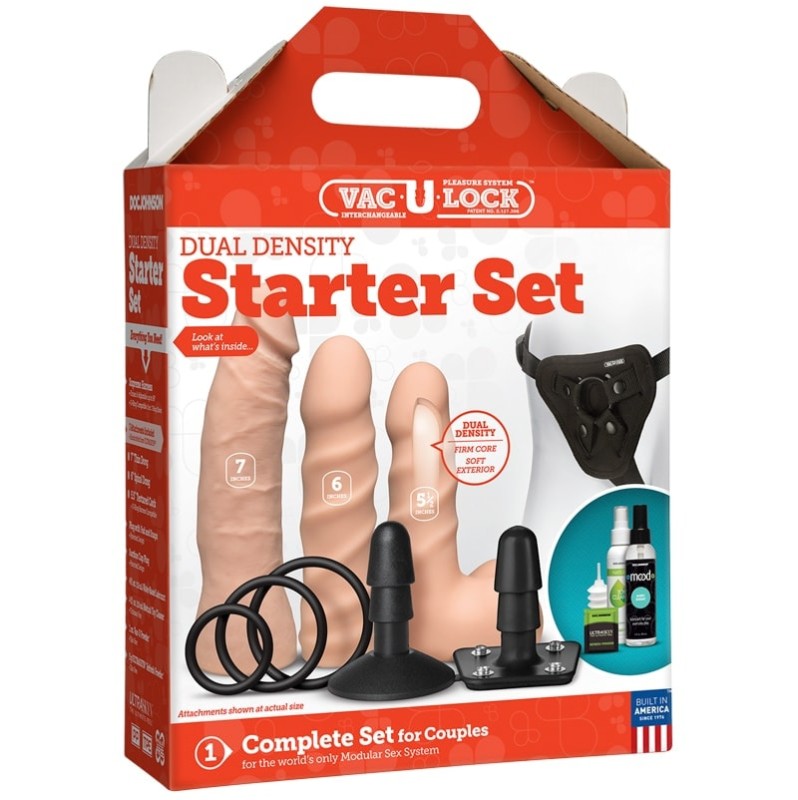 Strap-On Starter Σετ Dual Density Dildo Vac-U-Lock Μπεζ