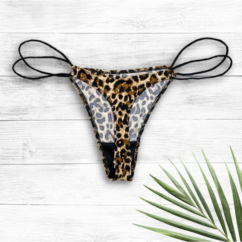 Thong with Decorative Double Strapping Modern Ocean Leopard