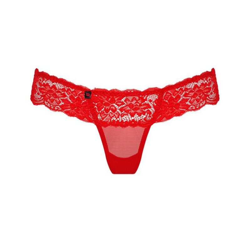 Lace Thong With Pleated Mesh Obsessive 863 Red