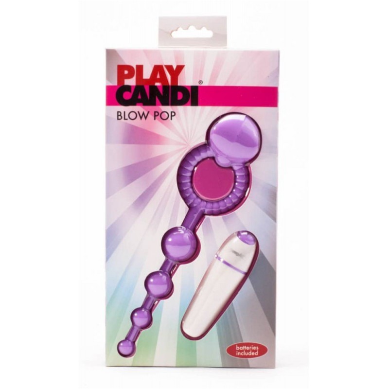 Cock Ring with Anal Beads Play Candi Blow Pop Purple