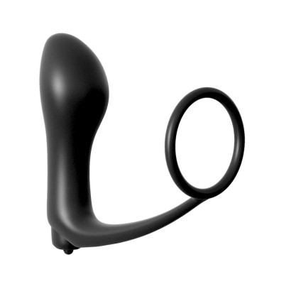 Cockring with Vibrating Plug Ass-Gasm Black Cockring with Vibrating Plug Ass-Gasm Black