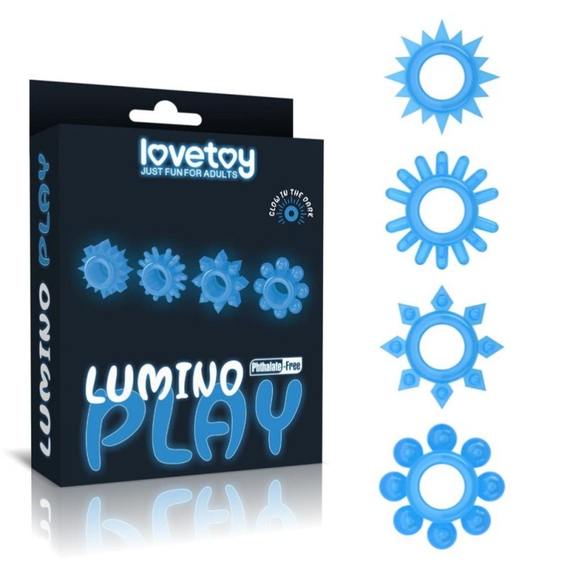 Δαχτυλίδια Πέους Σετ Φωσφοριζέ  Lumino Play Lovetoy 4 τμχ Μπλε