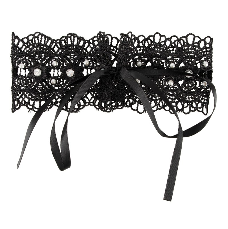 Embroidered Choker With Rhinestones Cottelli Collection Black