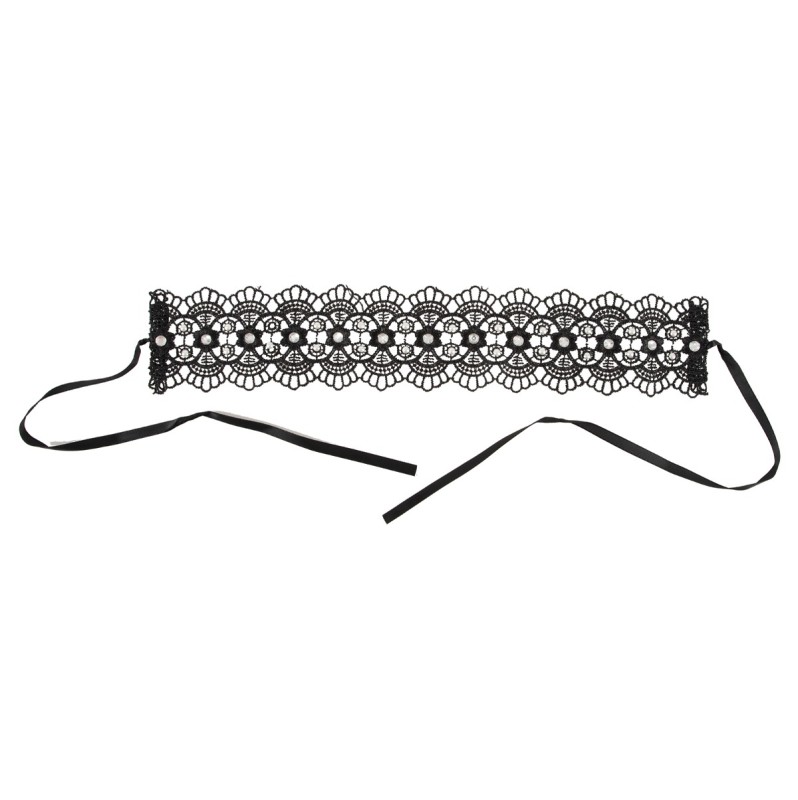 Embroidered Choker With Rhinestones Cottelli Collection Black