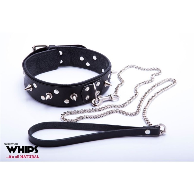 Leather Collar with Leash Whips for Him Classic Black