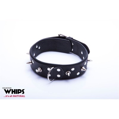 Leather Collar with Leash Whips for Him Classic Black