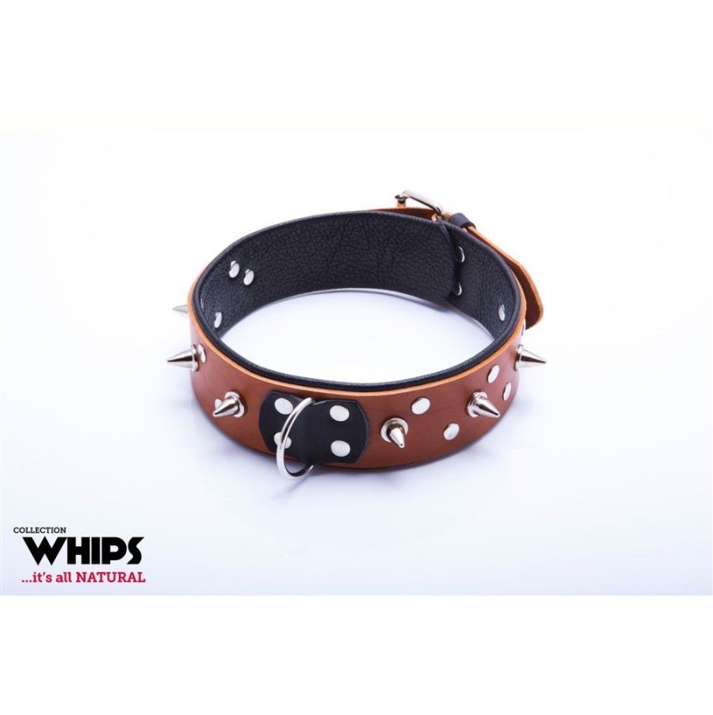 Leather Collar with Leash Whips for Him Cognac