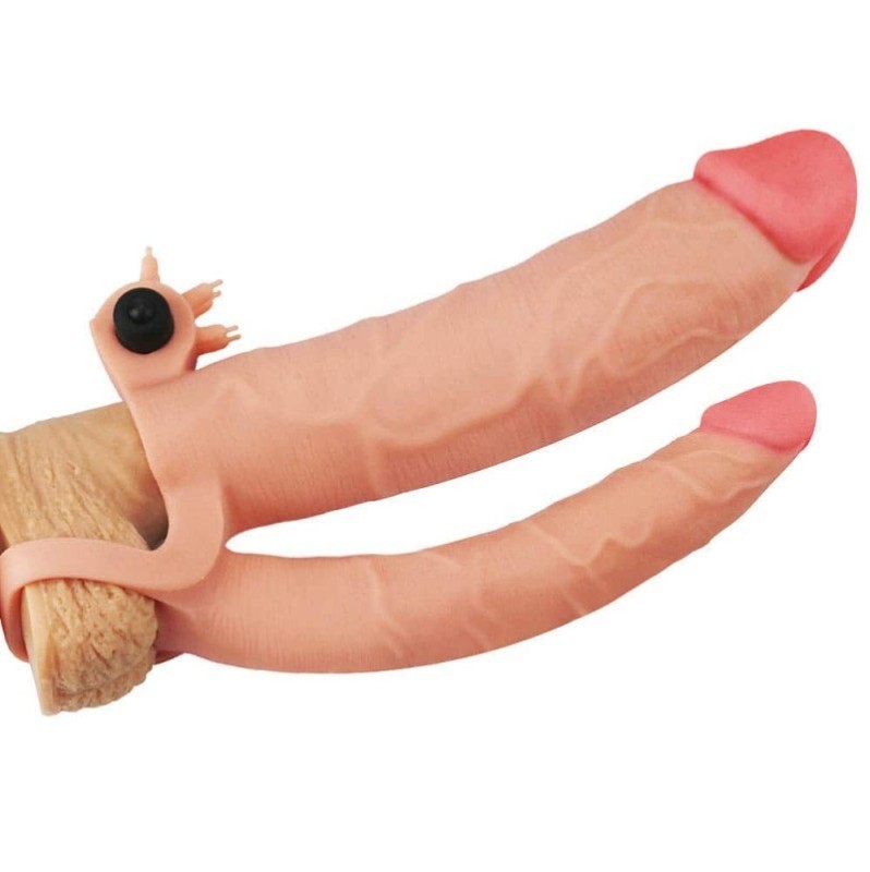 Vibrating Double Penis Sleeve Lovetoy Pleasure X-Tender Nude