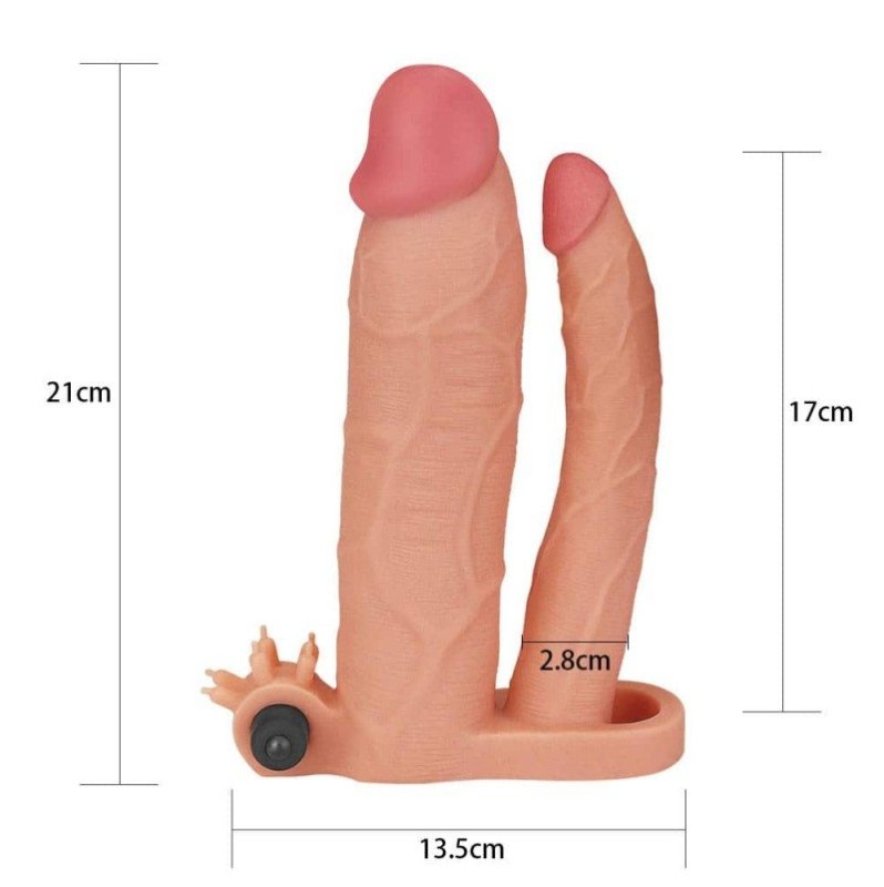 Vibrating Double Penis Sleeve Lovetoy Pleasure X-Tender Nude