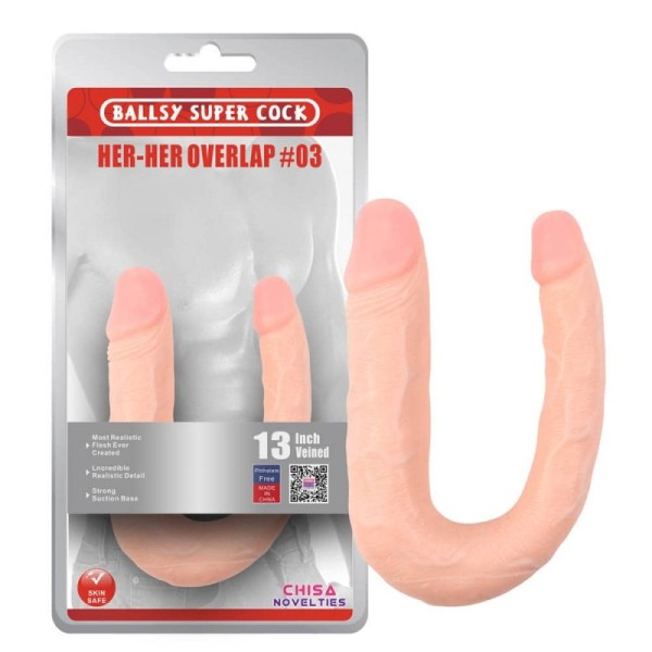 Διπλό Dildo Chisa Her-Her Overlap 3 17cm Μπεζ