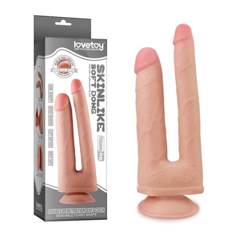 Double Dildo Lovetoy Skinlike Soft Dong 25cm Nude