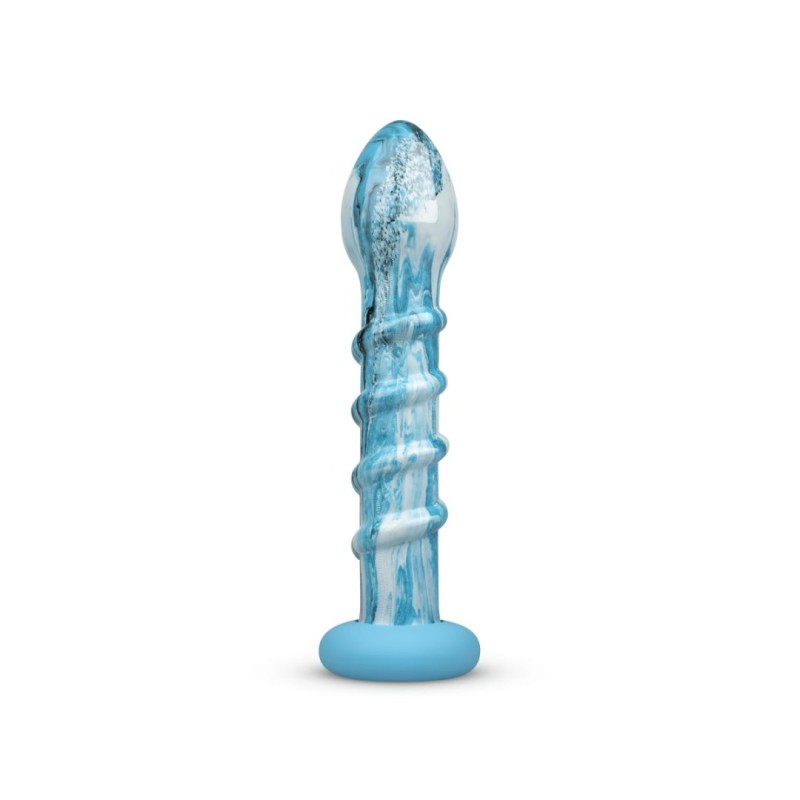 Glass Dildo Gildo Ocean Wave 17.9cm Blue