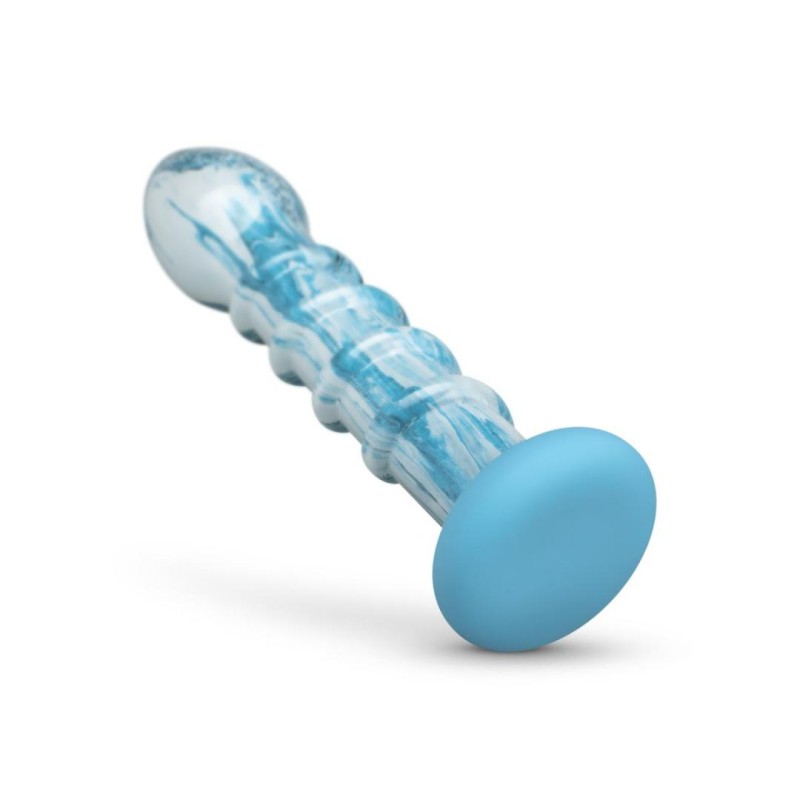 Glass Dildo Gildo Ocean Wave 17.9cm Blue