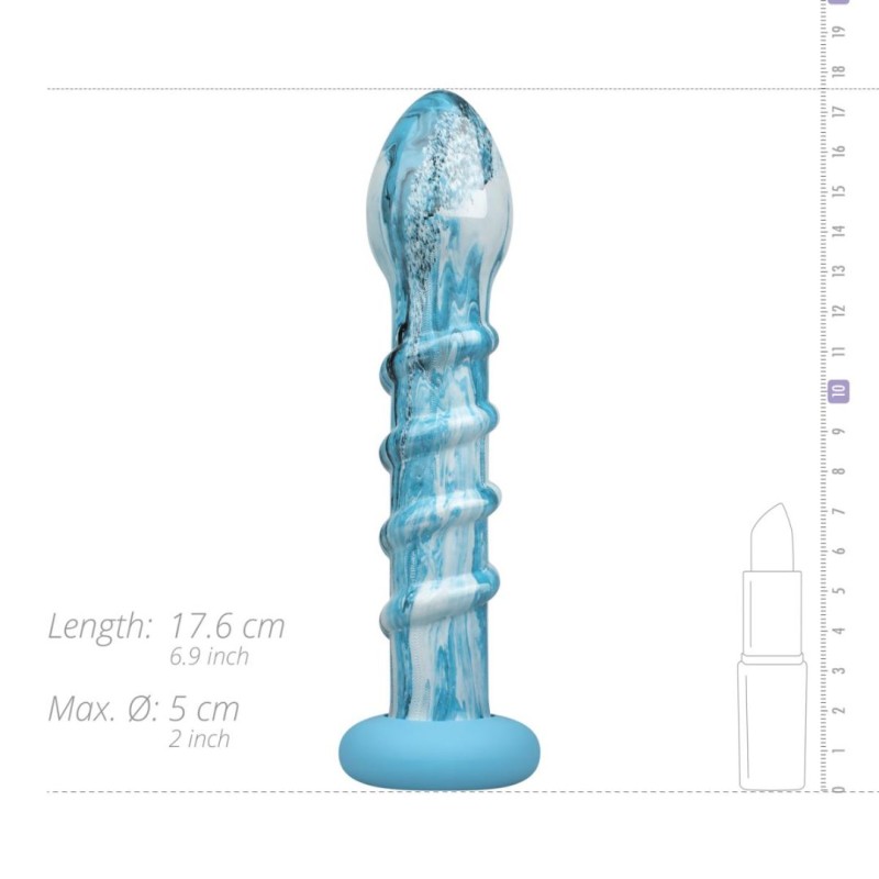 Glass Dildo Gildo Ocean Wave 17.9cm Blue