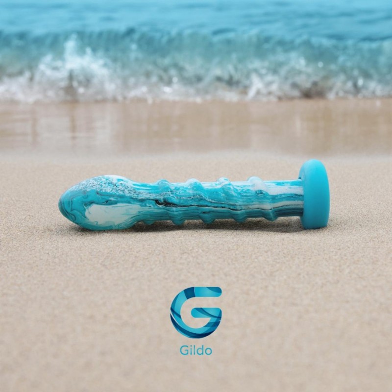 Glass Dildo Gildo Ocean Wave 17.9cm Blue