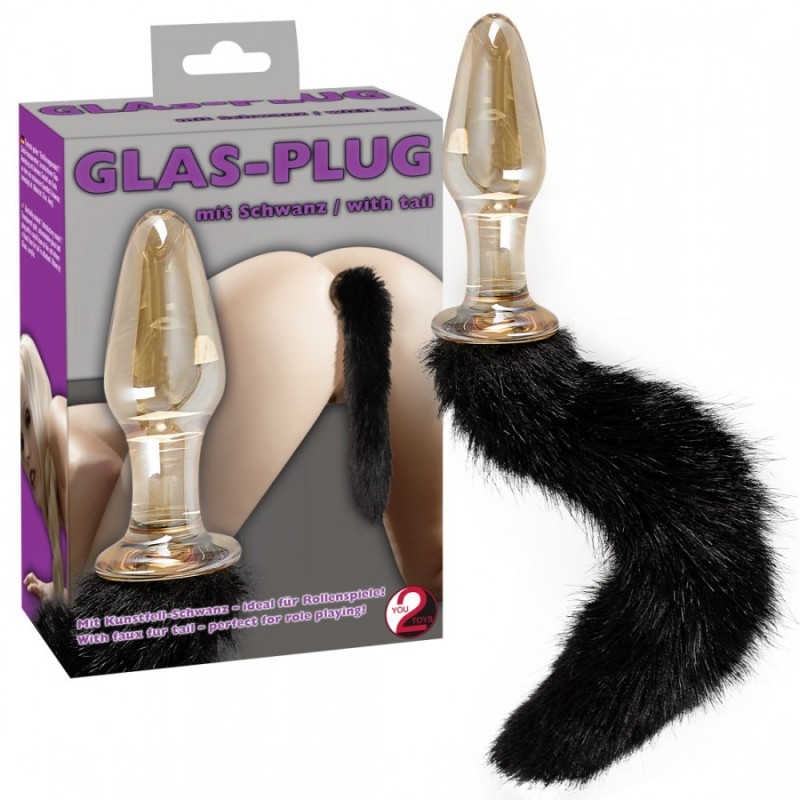 Glass Plug With Tail You2Toys Black You2Toys Glass Plug With Tail You2Toys Black Non-Vibrating butt plugs