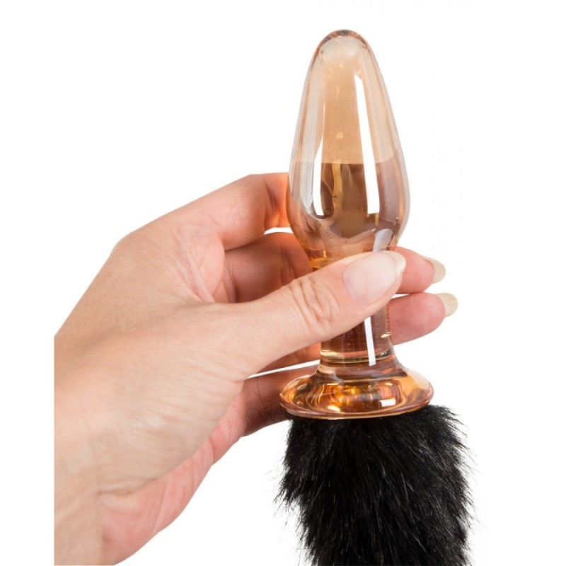 Glass Plug With Tail You2Toys Black You2Toys Glass Plug With Tail You2Toys Black Non-Vibrating butt plugs