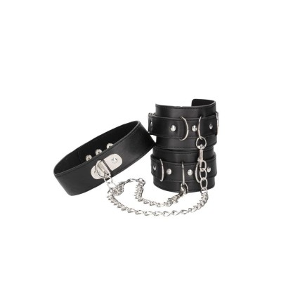 Leather Collar With Handcuffs Ouch! Black