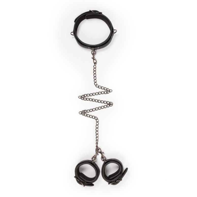 Easytoys – Fetish Collection Leather Collar With Handcuffs Easytoys Black Collars