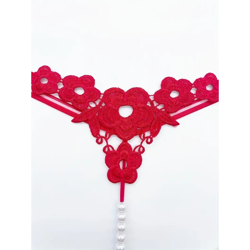 Love Market Στρινγκ Floral με Πέρλες Κόκκινο Strings